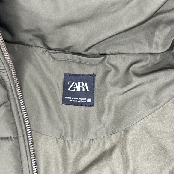 Zara olive quilted puffer anorak jacket size M - Picture 6 of 13